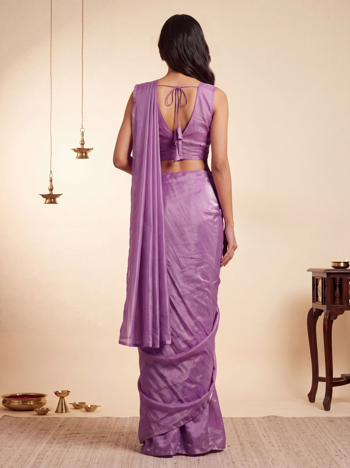 Onion Pink Embroidered Fancy Silk Party Wear Pre-Draped Saree