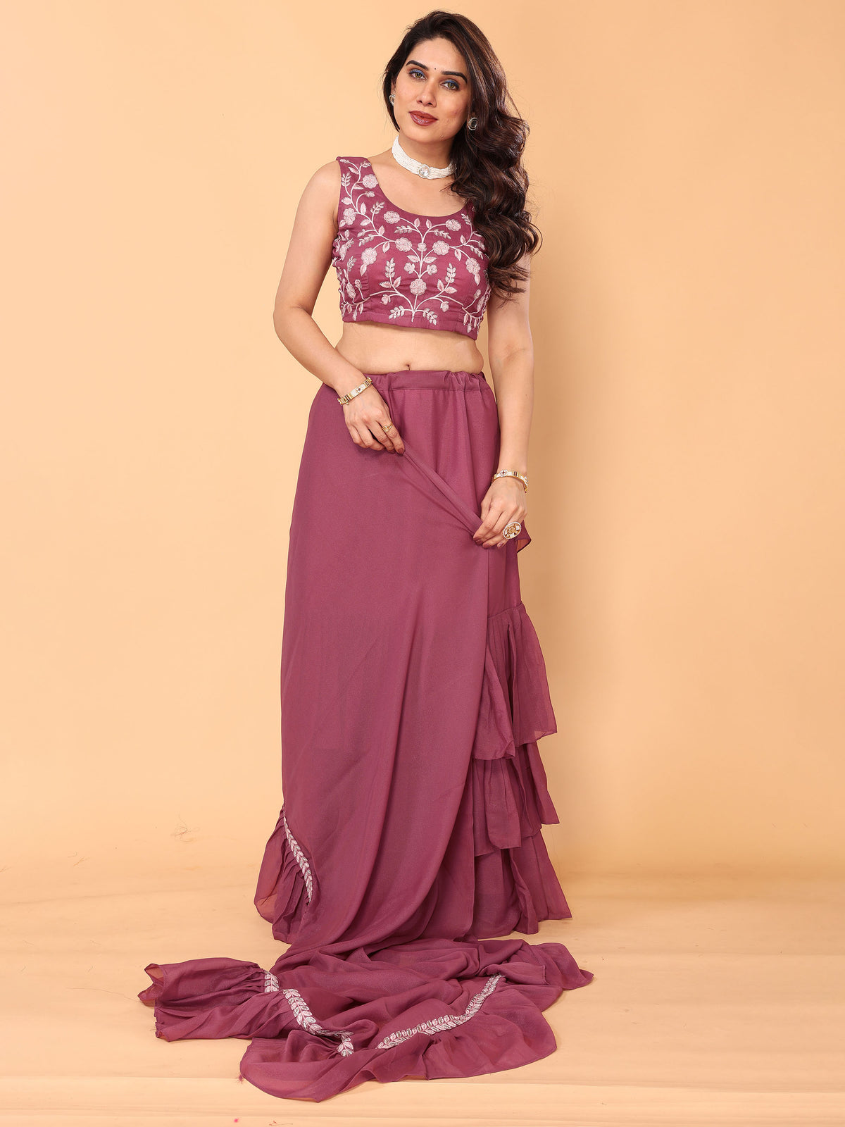 Gajari Embroidery Georgette Party Wear Ready to Wear Designer Saree