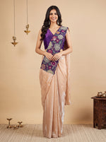 Cream Purple Embroidered Fancy Silk Party Wear Pre-Draped Saree