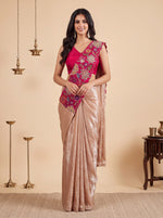 Cream Rani Embroidered Fancy Silk Party Wear Pre-Draped Saree