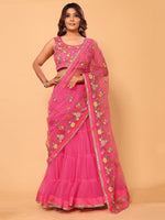 Gajri Floral Embroidered Net Festive Ready to Wear Lehenga Saree