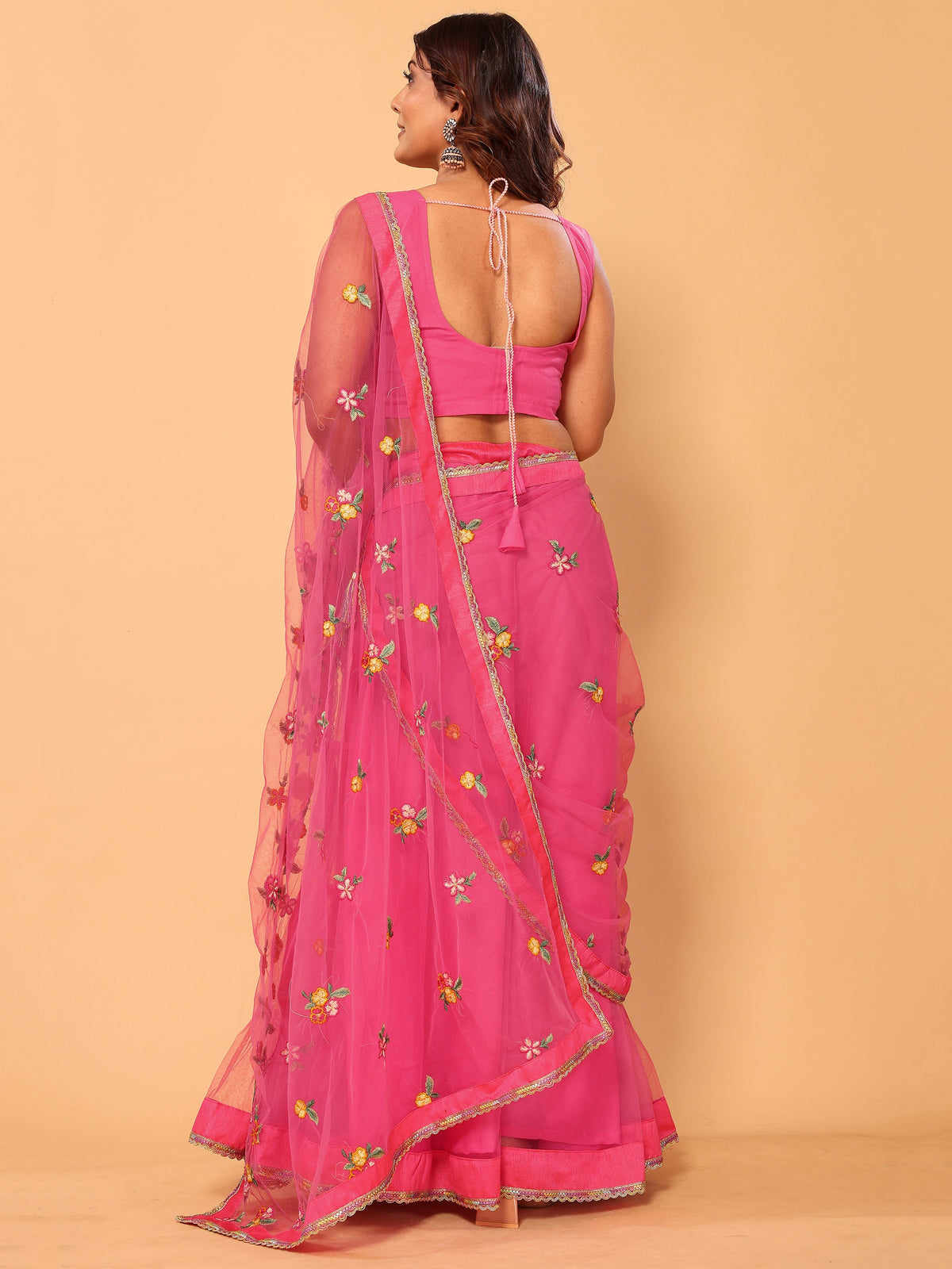 Gajri Floral Embroidered Net Festive Ready to Wear Lehenga Saree