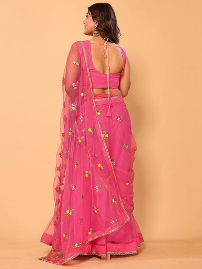 Gajri Floral Embroidered Net Festive Ready to Wear Lehenga Saree