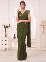 Green Embroidered Georgette Party Ready to Wear Pre-Stitched Saree