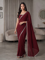 Maroon Mirror Work Georgette Festive Wedding Party Wear Saree