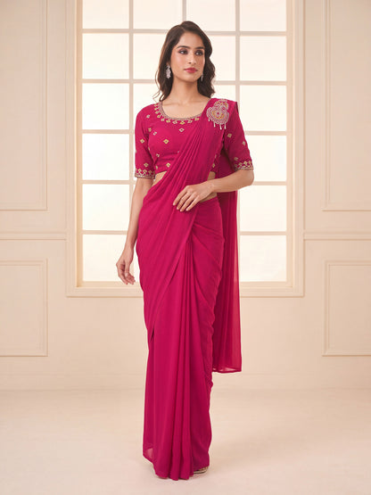 Shop Rani Pink Georgette Ready to Wear Saree from Patlani Style