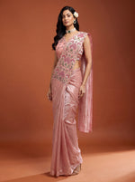 Dusty Pink Floral Embroidered NC Satin Party Ready to Wear Saree