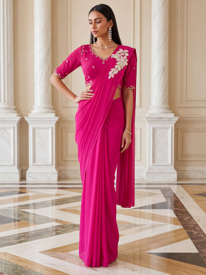 Rani Pink Designer Embroidered Georgette Party Ready to Wear Saree
