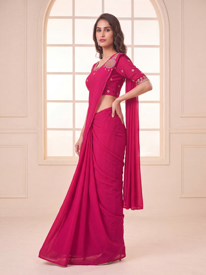 Shop Rani Pink Georgette Ready to Wear Saree from Patlani Style