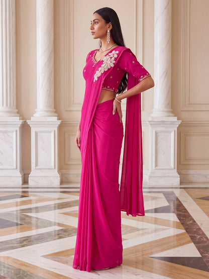Rani Pink Designer Embroidered Georgette Party Ready to Wear Saree
