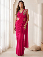 Rani Pink Sequin Embroidered Georgette Party Ready to Wear Saree
