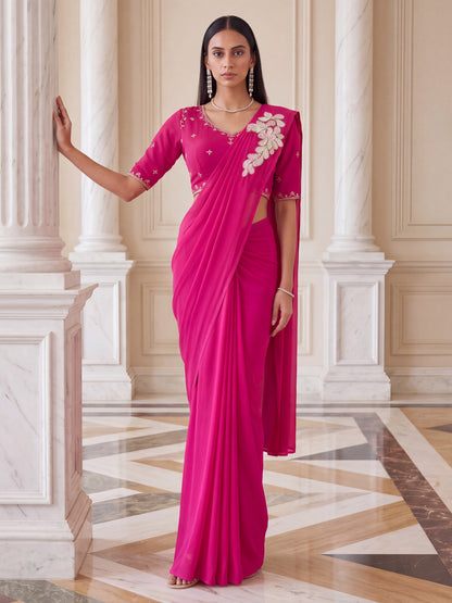 Rani Pink Designer Embroidered Georgette Party Ready to Wear Saree