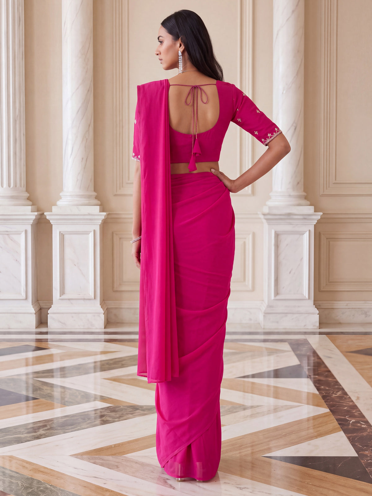 Rani Pink Designer Embroidered Georgette Party Ready to Wear Saree