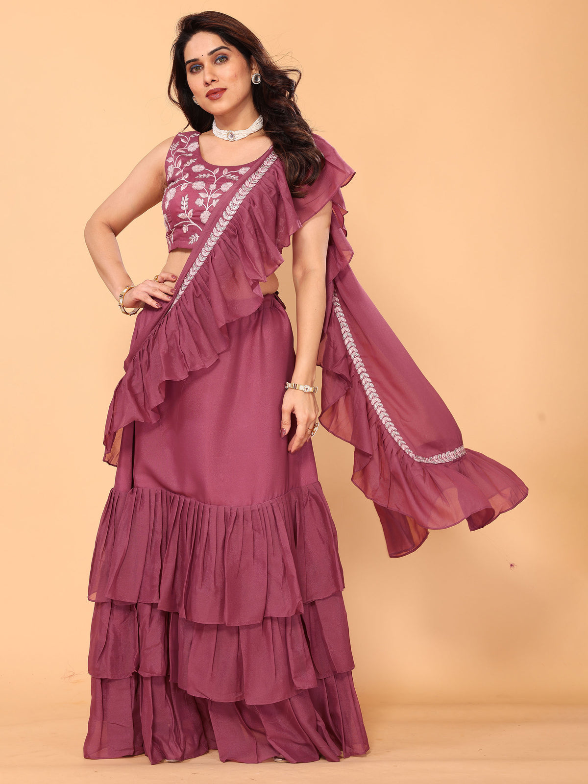 Gajari Embroidery Georgette Party Wear Ready to Wear Designer Saree