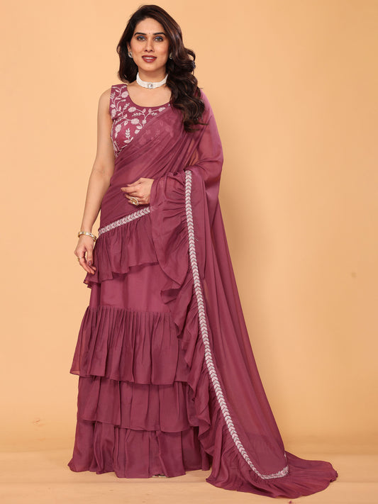 Gajari Embroidery Georgette Party Wear Ready to Wear Designer Saree