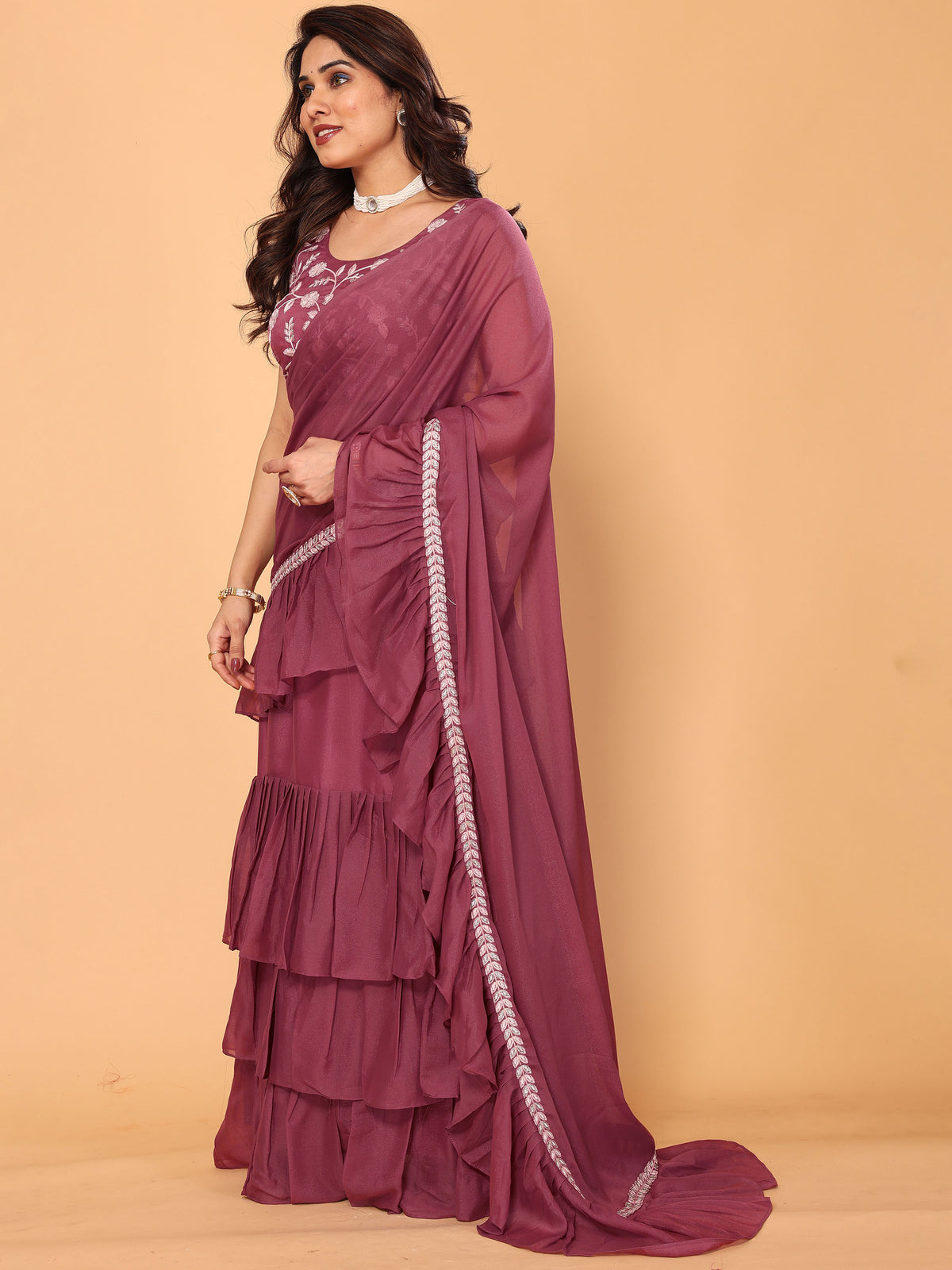 Gajari Embroidery Georgette Party Wear Ready to Wear Designer Saree