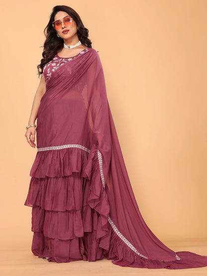 Gajari Embroidery Georgette Party Wear Ready to Wear Designer Saree