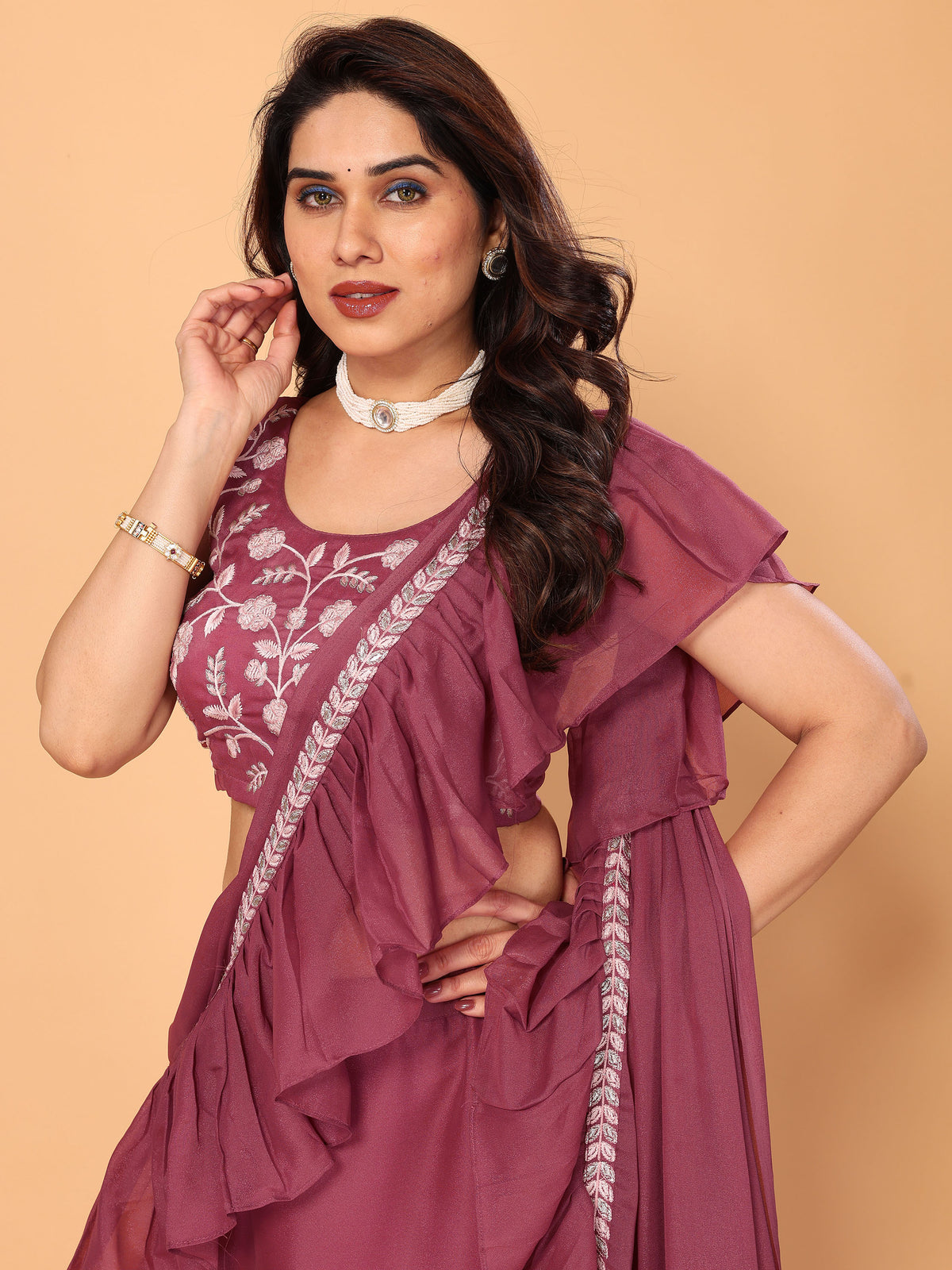 Gajari Embroidery Georgette Party Wear Ready to Wear Designer Saree