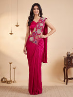 Rani Pink Embroidered Fancy Silk Party Wear Pre-Draped Saree