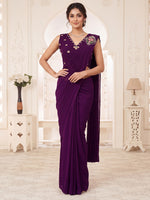 Purple Embroidered Georgette Party Ready to Wear Pre-Stitched Saree