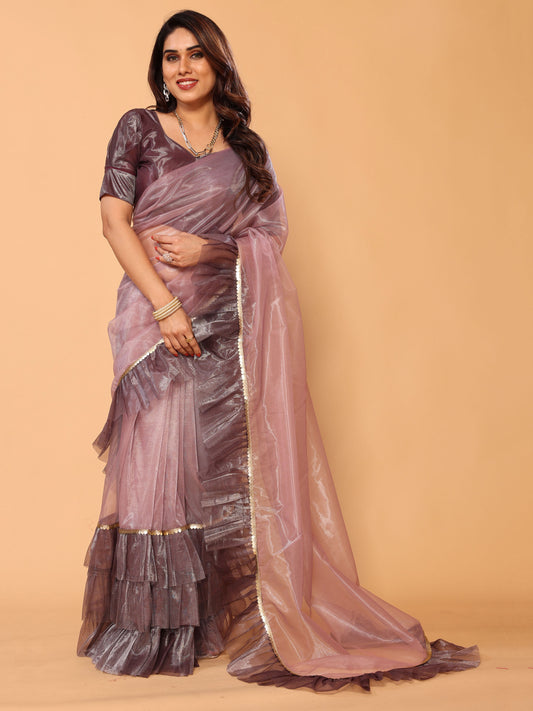 Mauve Ruffle Sequins Jimmy Choo Festive Party Wear Designer Saree