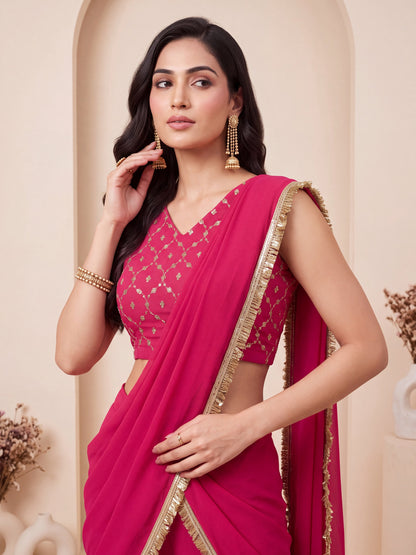Rani Pink Sequin Georgette Party Ready to Wear Sharara Saree